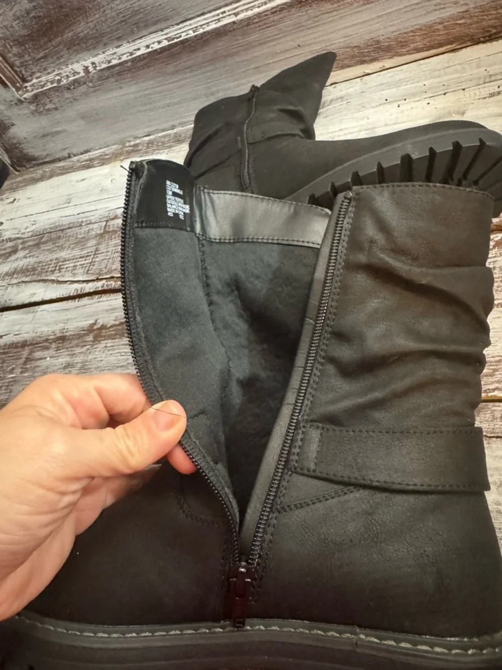 Women's Black Mid-Calf Buckled Winter Boots